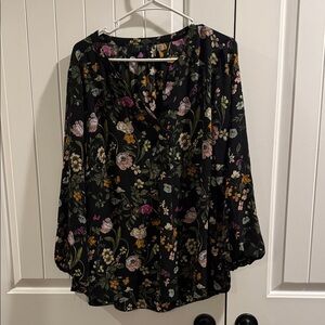 Tahari Black Floral Blouse